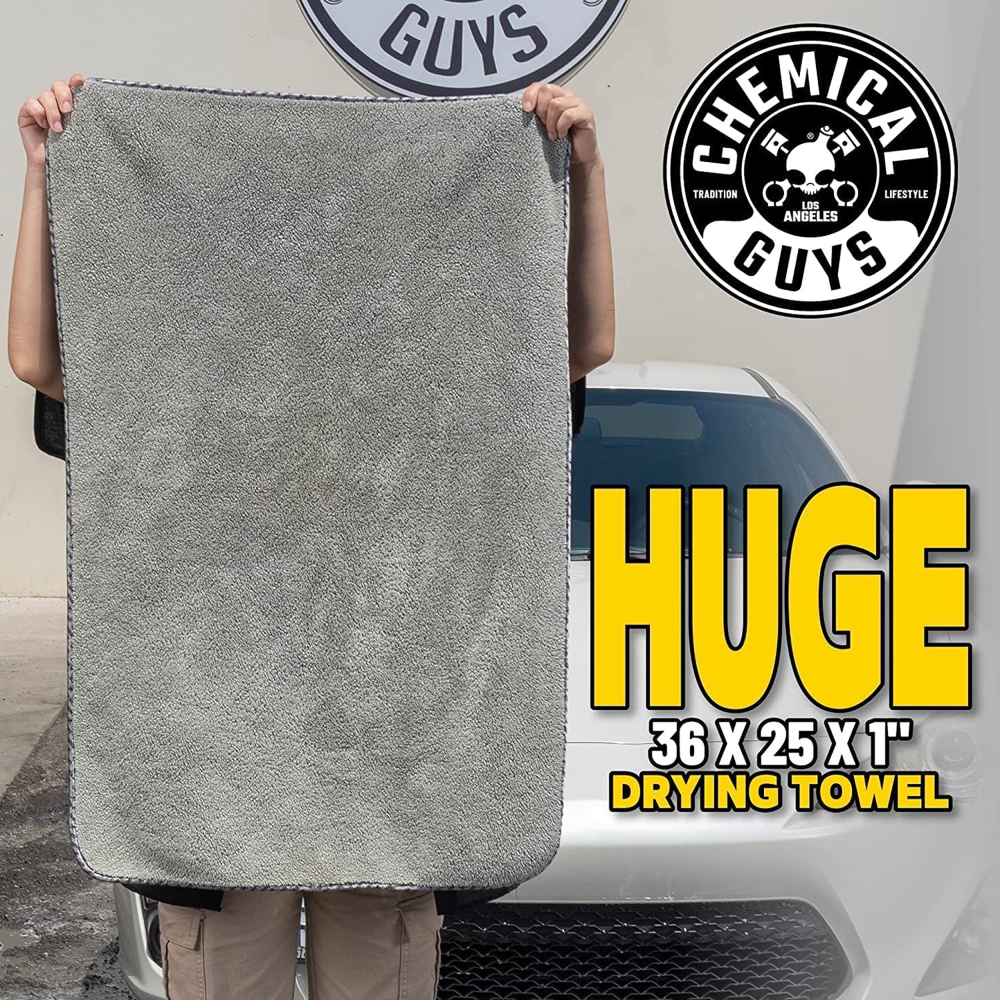 Chemical Guys Woolly Mammoth Large Microfiber Drying Towel - 36 x 25 Inch Gray, Ultra Plush Super Absorbent Car Drying Towel for Cars, Trucks, SUVs, Motorcycles, RVs, and Auto Detailing - 2 Pack