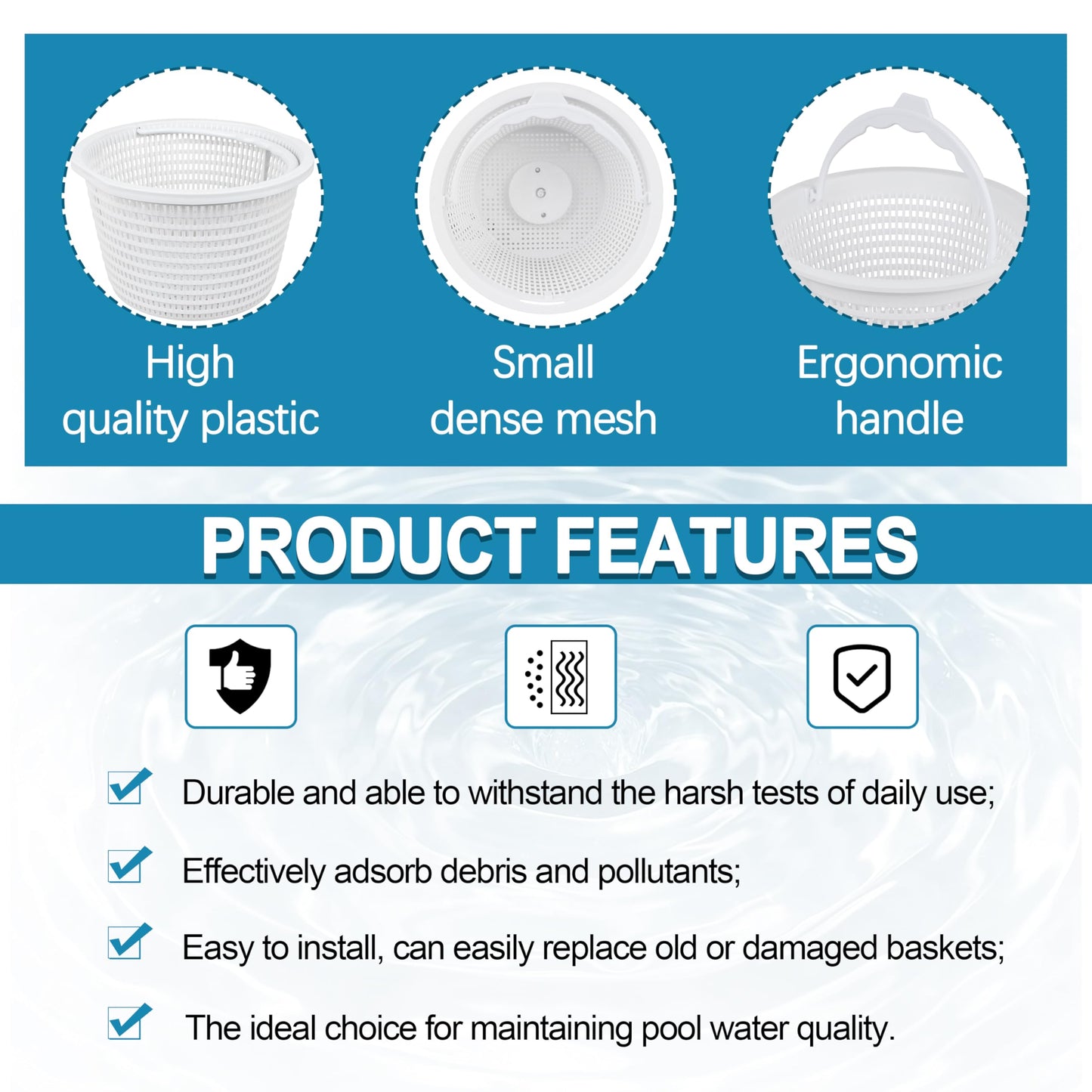 8'' Durable Custom Molded Replacement Inground Pool Skimmer Basket 27180-009-000, Perfect Fit for Hayward Skimmers B-9 B9 U-3 SPX1070E