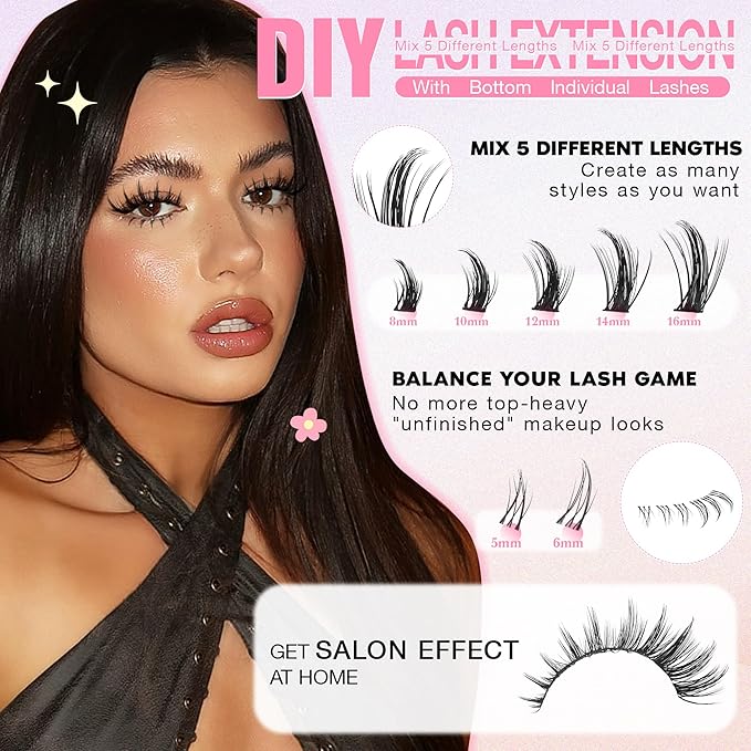 Manga Lash Clusters Wispy Eyelash Clusters DIY Anime Lash Extension with 5-6mm Bottom Lash Clusters and 8-16mm Cluster Eyelash Extensions 175Pcs Spiky Lashes Clusters D-Curly Individual Lashes