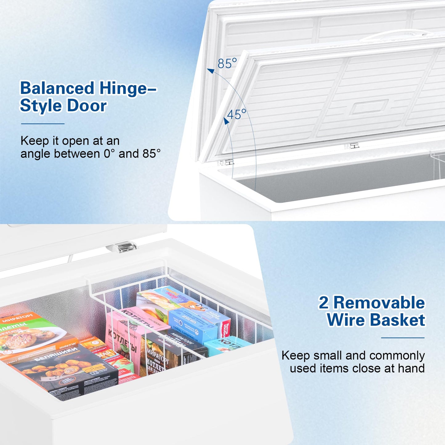 18.0 Cu.Ft Deep Freezer, Large Chest Freezer for Families with Removable Basket& 8 Adjustable Thermostat, Energy Saving Freezer Front Drain Free Standing Top Open Door for Home, Kitchen, White