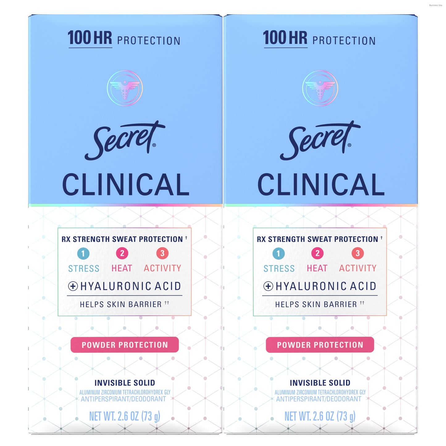 Secret Clinical Strength Antiperspirant Deodorant for Women, 100hr Sweat & Odor Protection, 3X Stress Protection with Hyaluronic Acid, Invisible Solid, Powder Protection Scent, 2.6 oz (Pack of 2)