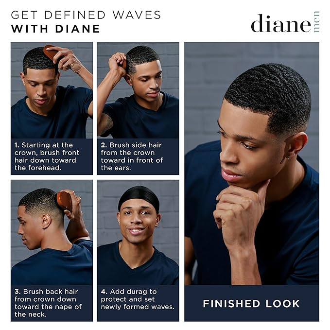 Diane Premium 100% Boar Bristle 2-Sided Club Brush for Men, Medium Firm Bristles for Thick, Curly or Coarse Hair, Mens Brush for Detangling, Smoothing, Wave Styles, Soft on Scalp, Restores Shine