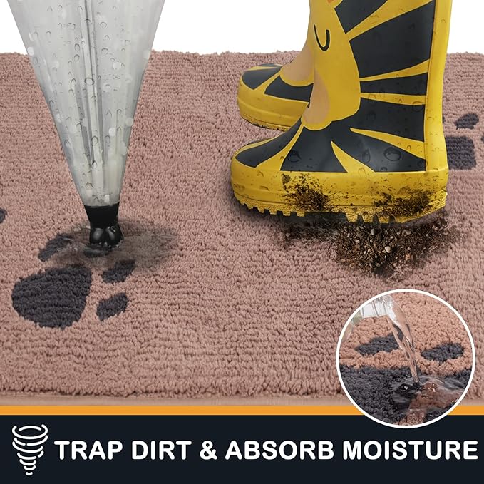 PURRUGS Dirt Trapping Door Mat 34" x 59", Non-Skid/Slip Machine Washable Microfiber Entrance Rug, Shoes Scraper, Dog Doormat, Super Absorbent Floor Mat for Muddy Wet Shoes and Paws, Light Brown