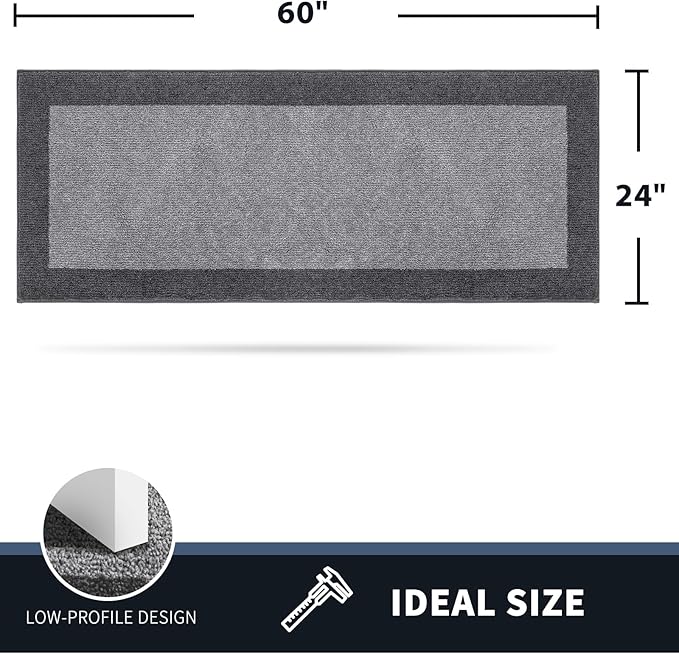PURRUGS Dirt Trapping Door Mat 24" x 60", Non-Slip Washable Entry Mat, Dog Doormat, Front Door Mat, Super Absorbent Entrance Mat for Muddy Shoes & Paws, Light Grey & Grey
