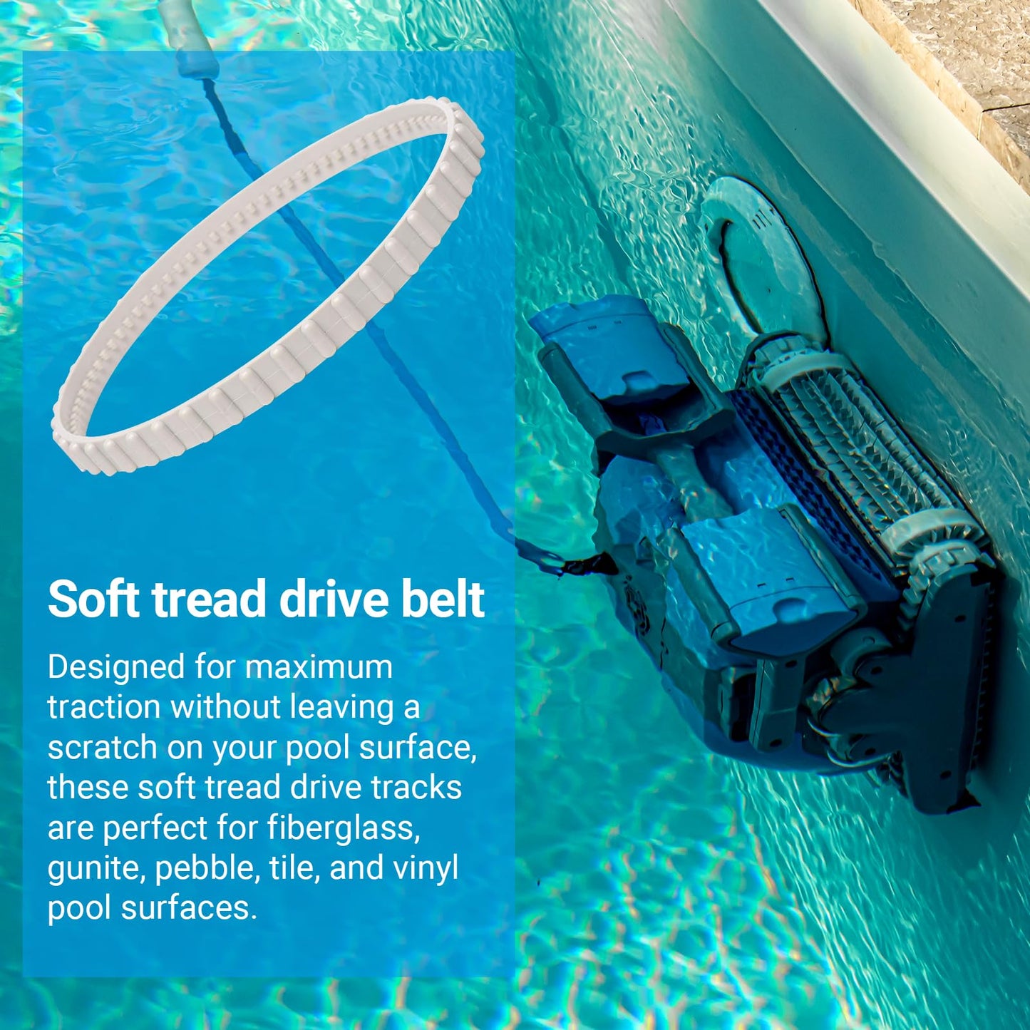 (2 Pack) AR-PRO RCX23002 Replacement Soft Tread Drive Belt - Premium, Heavy-Duty Rubber Pool Cleaner Parts | Compatible with Aquavac Tiger Shark (Plus and QC) and SharkVac Pool Cleaners