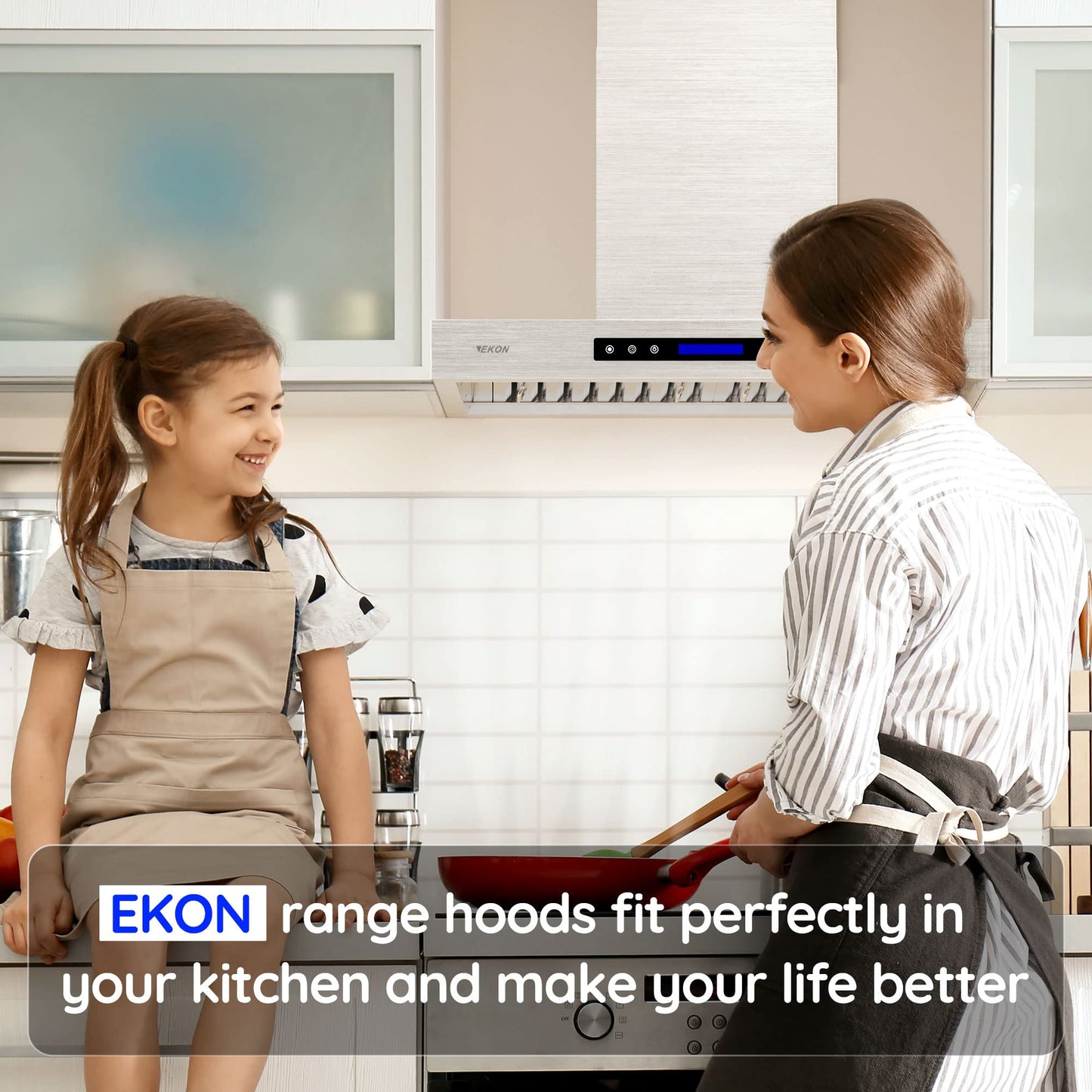 EKON KITCHEN EXPERT Range Hoods 30 In - Wall Mount Range Hood Stainless Steel 900 CFM, Touch Panel Control With Remote And LCD Display / 4 Pcs 3W Led Lamp/Dishwasher Baffle Filters(NAP04-30in)