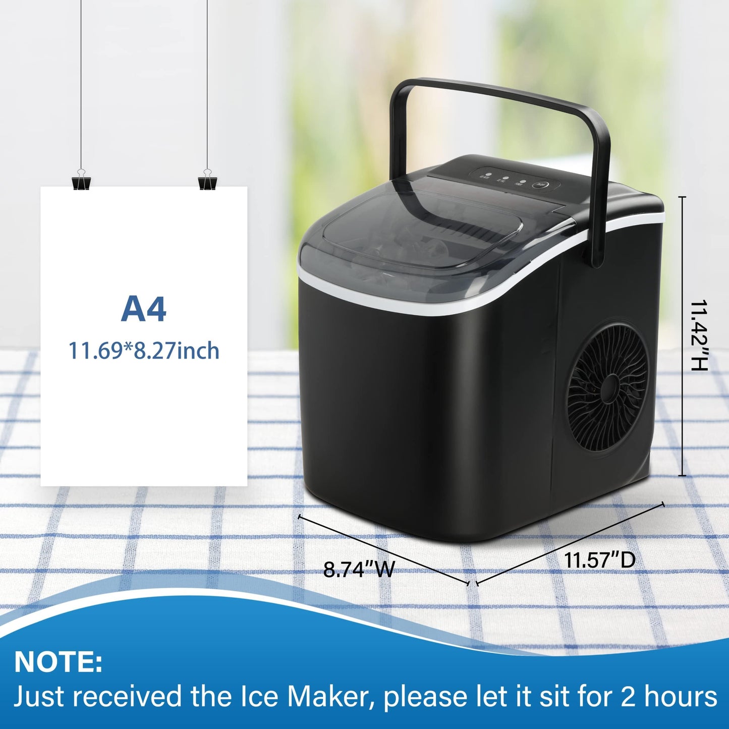 HealSmart Countertop Ice Maker, 9 Ice Cubes Ready in 6 Minutes, 26lbs/24Hrs, 2 Sizes Bullet Ice, Self-Cleaning with Scoop, Basket & Handle, for Kitchen, Office, Black