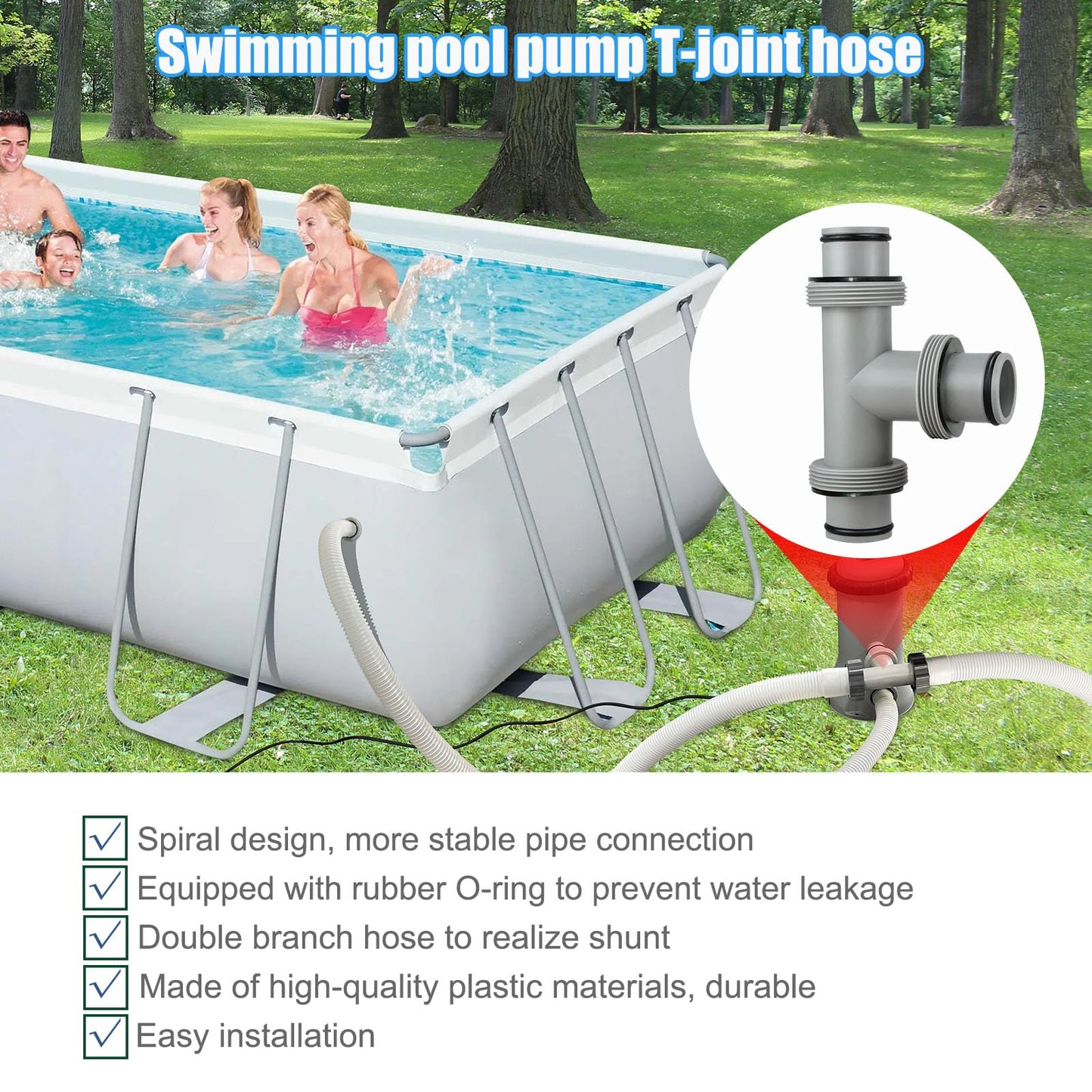 Taudang 1-1/2 inch T Tee Joint Pool Filter Pump Hose Connector 1.5" to 1.5" Replacement for Intex Swimming Pool Pumps,Pool Hose Adapter and Filter Pumps (3 interfaces)