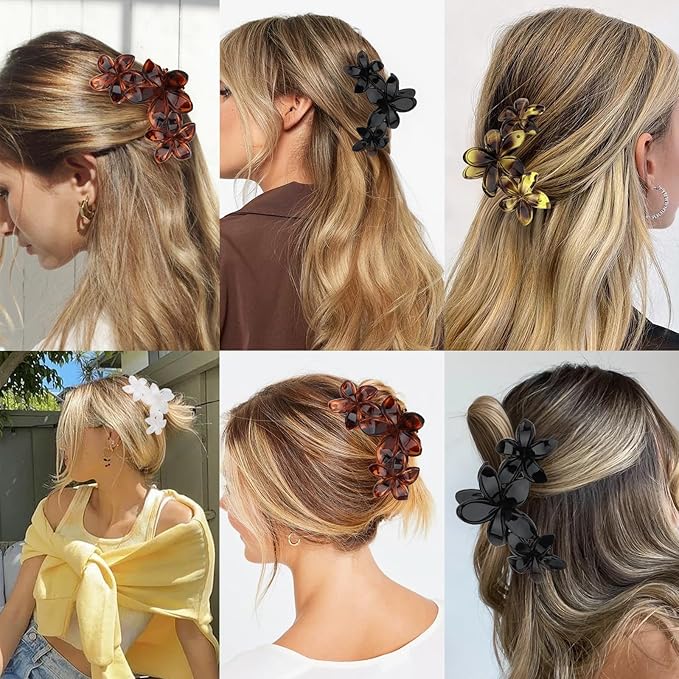 ANBALA 4Pcs Hawaiian Flower Hair Clips Large Claw Clips for Thick Thin Hair Non Slip and Strong Hold Beach Accessories