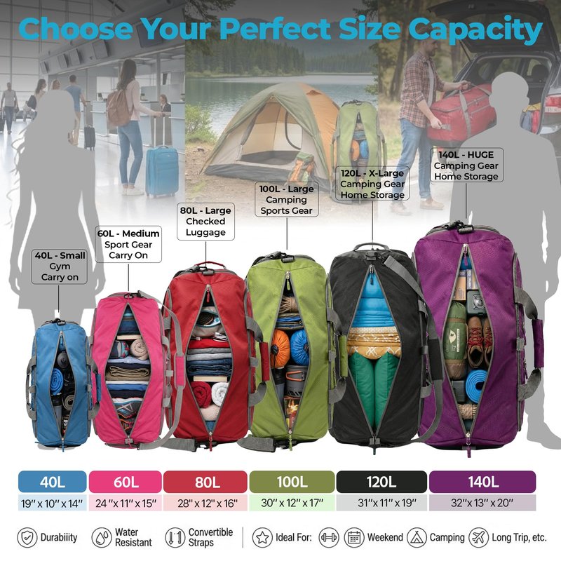 Bago Compact Duffle Bag for Travel Women & Men. Durable Lightweight Foldable Travel Duffel Bags For Traveling Women. 40L Duffle Bags a Reliable Weekender duffel or Overnight Bag With Shoe Compartment