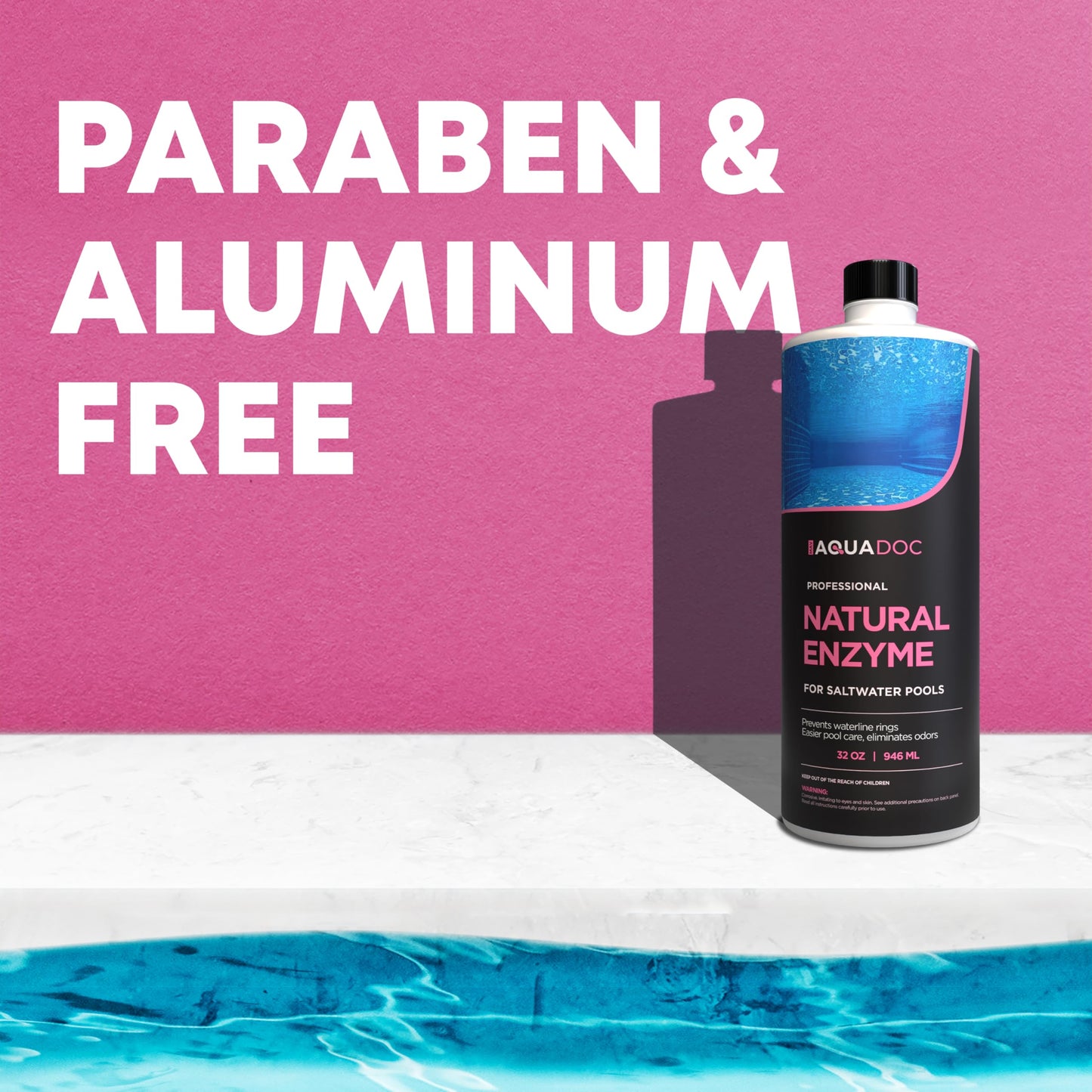 Pool Enzyme Treatment for Saltwater Pools - Pool Enzymes for Waterline Care, Oil Control & Clarity - Made in USA - AquaDoc - 32oz