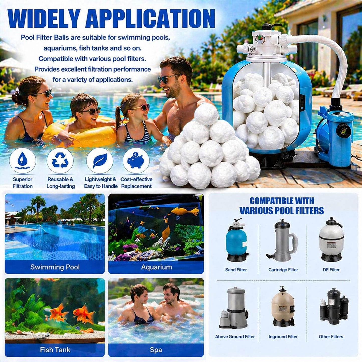 3.1 Lbs Pool Filter Balls, Eco-Friendly Filter Balls for Swimming Pool Sand Filters, Lightweight and Reusable Fiber Ball, Replace 100 lbs Pool Filter Sand