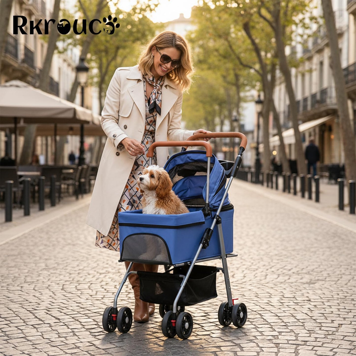 3 in 1 Dog Strollers 4 Wheels Folding Pet Stroller with Detachable Carrier Multifunction Portable Dogs Travel Carriers for Medium Small Puppy Kittens(Solid Blue)