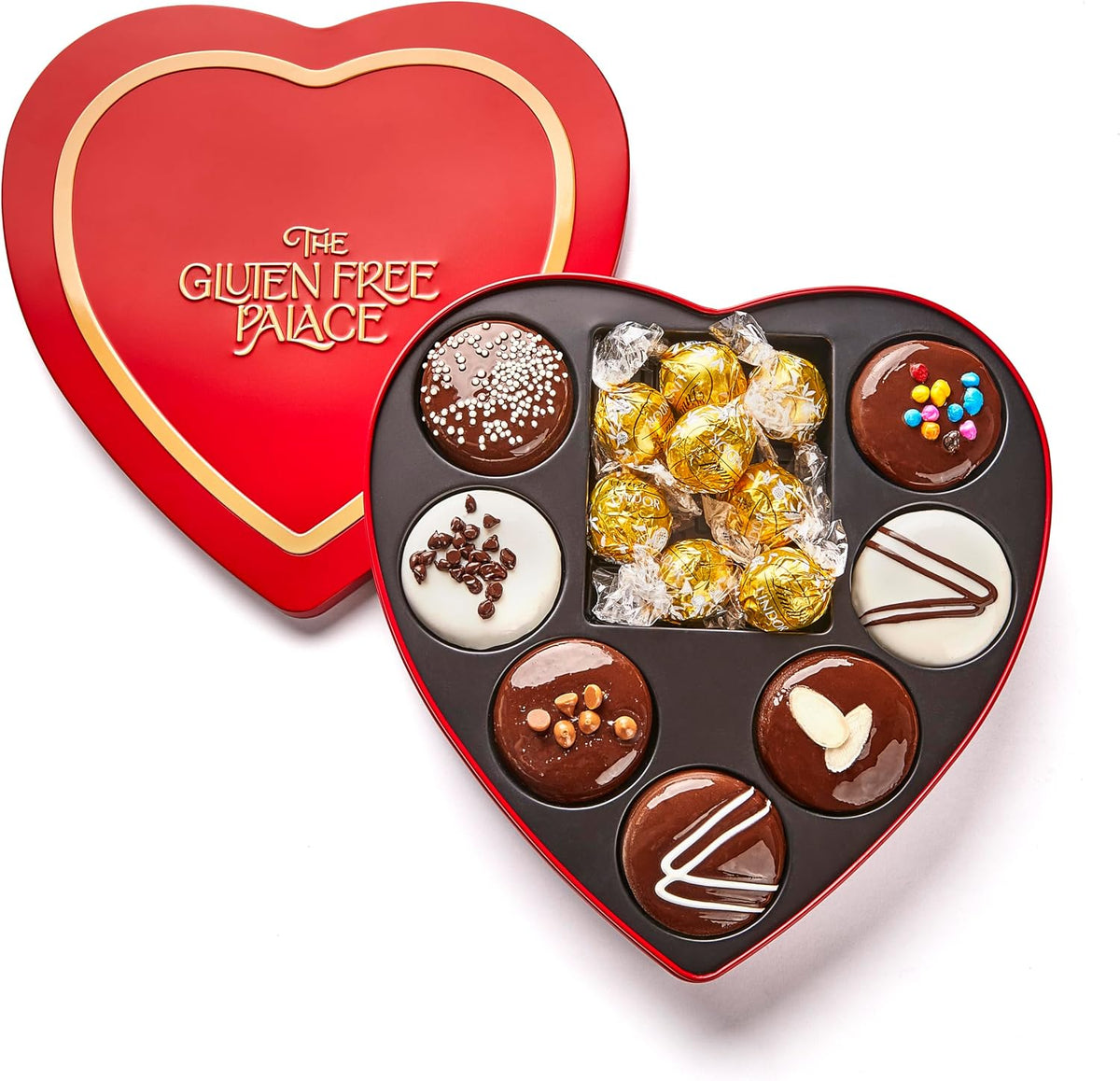 Gluten Free Palace Heart Shaped Tin – Assorted Gluten Free Chocolate Covered Cookies & Premium Milk Chocolate – Gourmet Gift Box for Family, Friends, Colleagues, & Adults