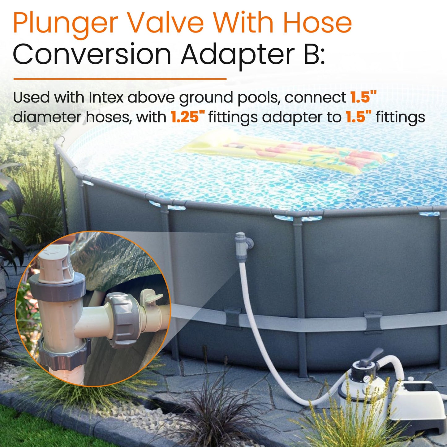 Above Ground Plunger Valves with Pool Hose Adapter B for Intex Above Ground Pool & Pump, Pool Parts and Accessories On/Off Plunger Valve Replacement & 25009 Hose Conversion Adapter 1 1/4 to 1 1/2