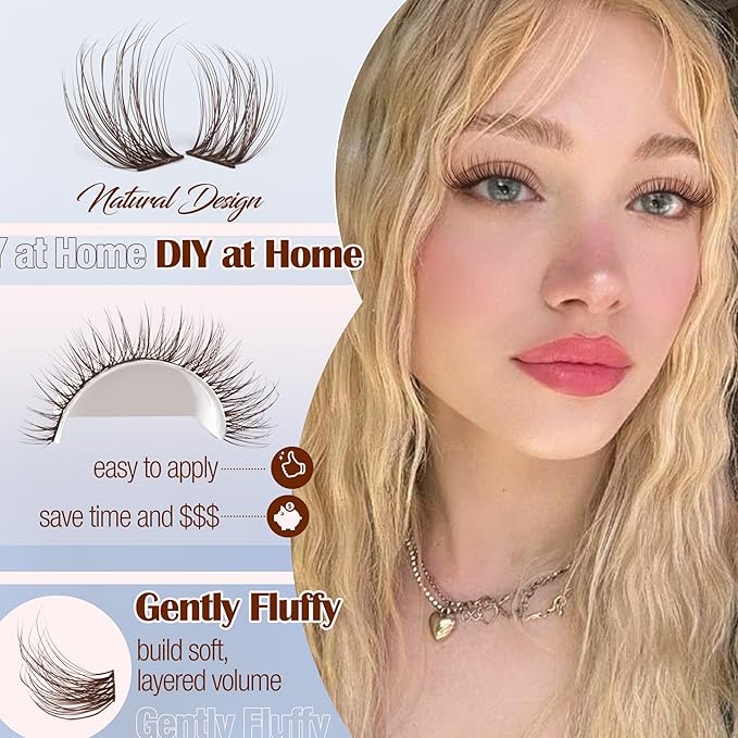 Mavphnee Brown Lash Clusters Dark Brown Eyelash Extensions Natural Cluster Lashes CC-Curly PestaÃÂ±as Postizas Wispy Individual Lash Extensions 3D Lash 8-16MM Brown Eyelash Clusters 144PCS DIY at Home