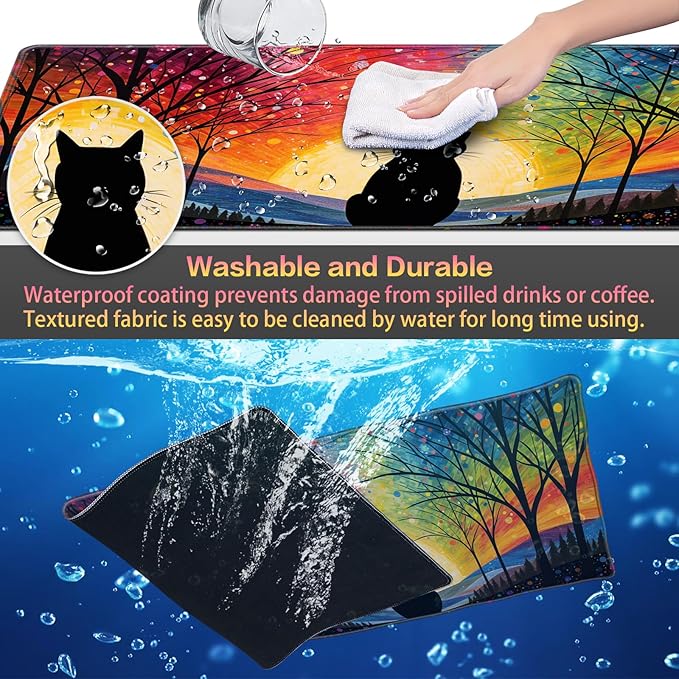 Canjoy Cute Black Cats Anime Mouse pad, 31.5x15.7inch Kawaii Computer Keyboard Mat Extended Large Gaming Mouse Pad with Non-Slip Rubber Base