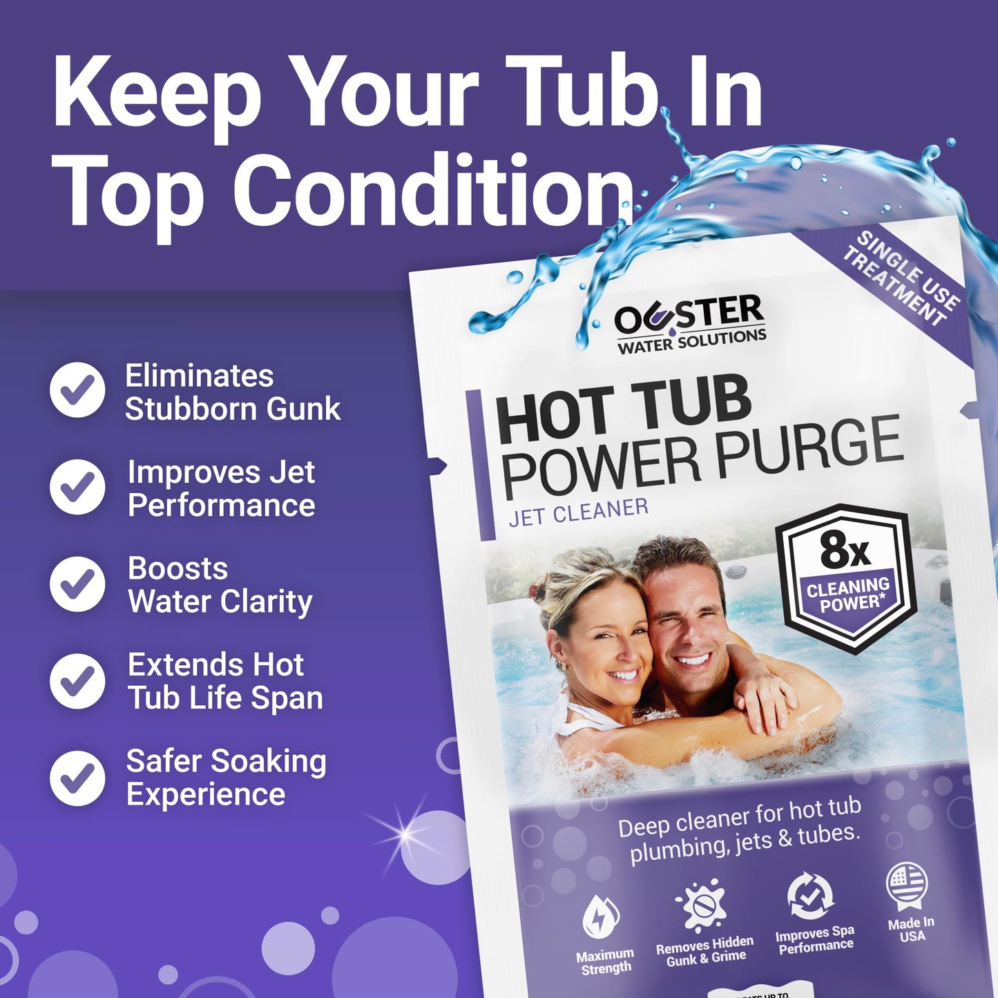 Bio Ouster Power Purge Hot Tub Jet Cleaner w/Towel - Hot Tub Cleaner for Jets, Tubes, Plumbing - for Standard & Inflatable Spas - Removes Gunk Buildup for Crystal Clear Water - Made in USA (4-Pack)