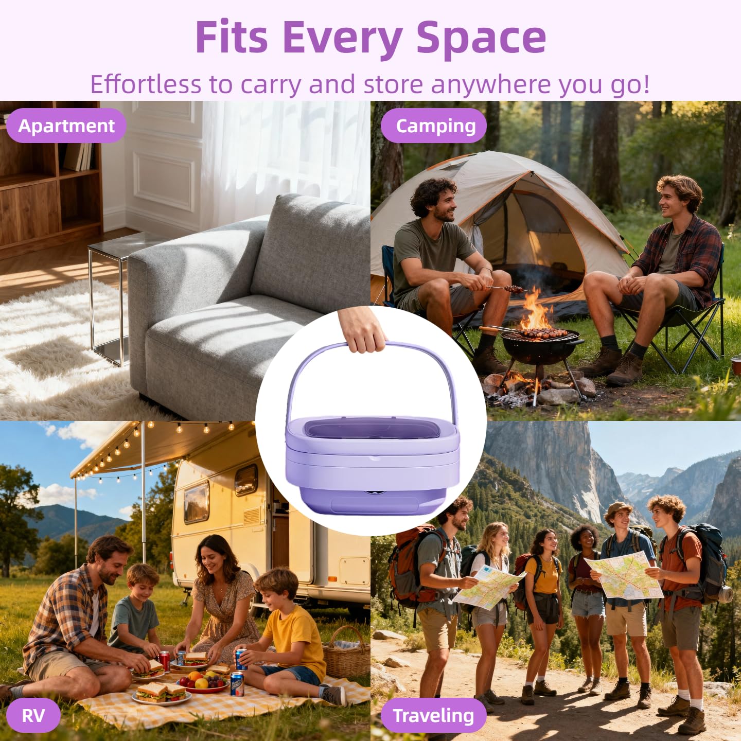 Portable Washing Machine,Mini Washer,16L Upgrade Mini Laundry Machine with Spin Basket,Deep Clean Baby Clothes,Underwear,Socks,Small Pet clothes; Ideal for RV, Dorm, Camping (Purple)