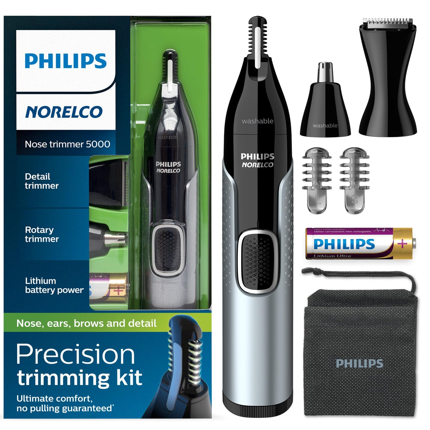 Philips Norelco Nose Trimmer 5000 for Nose, Ears, Eyebrows Trimming Kit, NT5600/42