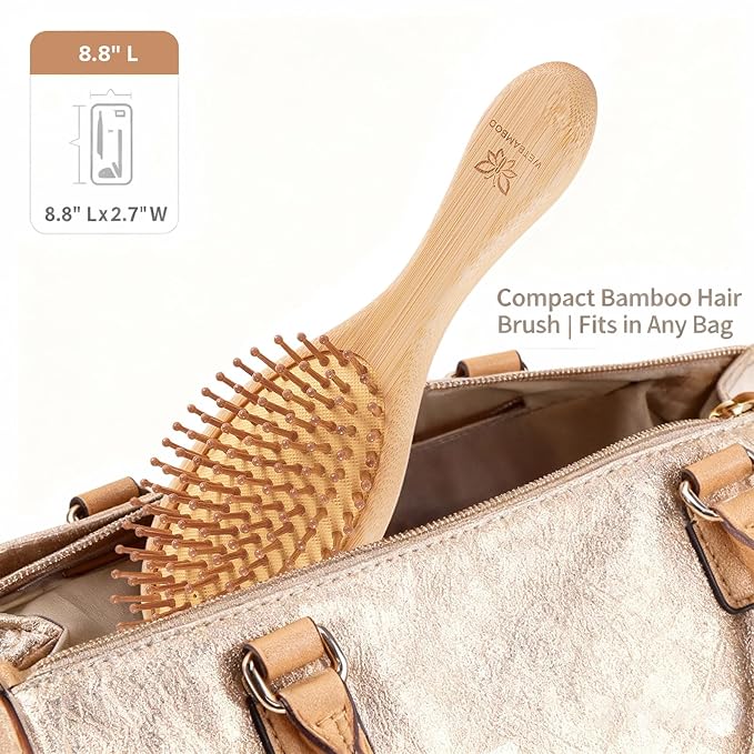 6-Pcs Bamboo Hair Brush Set-Detangling, Scalp Massage for Hair Growth, Wet/Dry Brush for Men, Women & Kids - for Thick, Curly, Thin, Long or Short - Paddle Wooden Hairbrush for Home, Travel Use