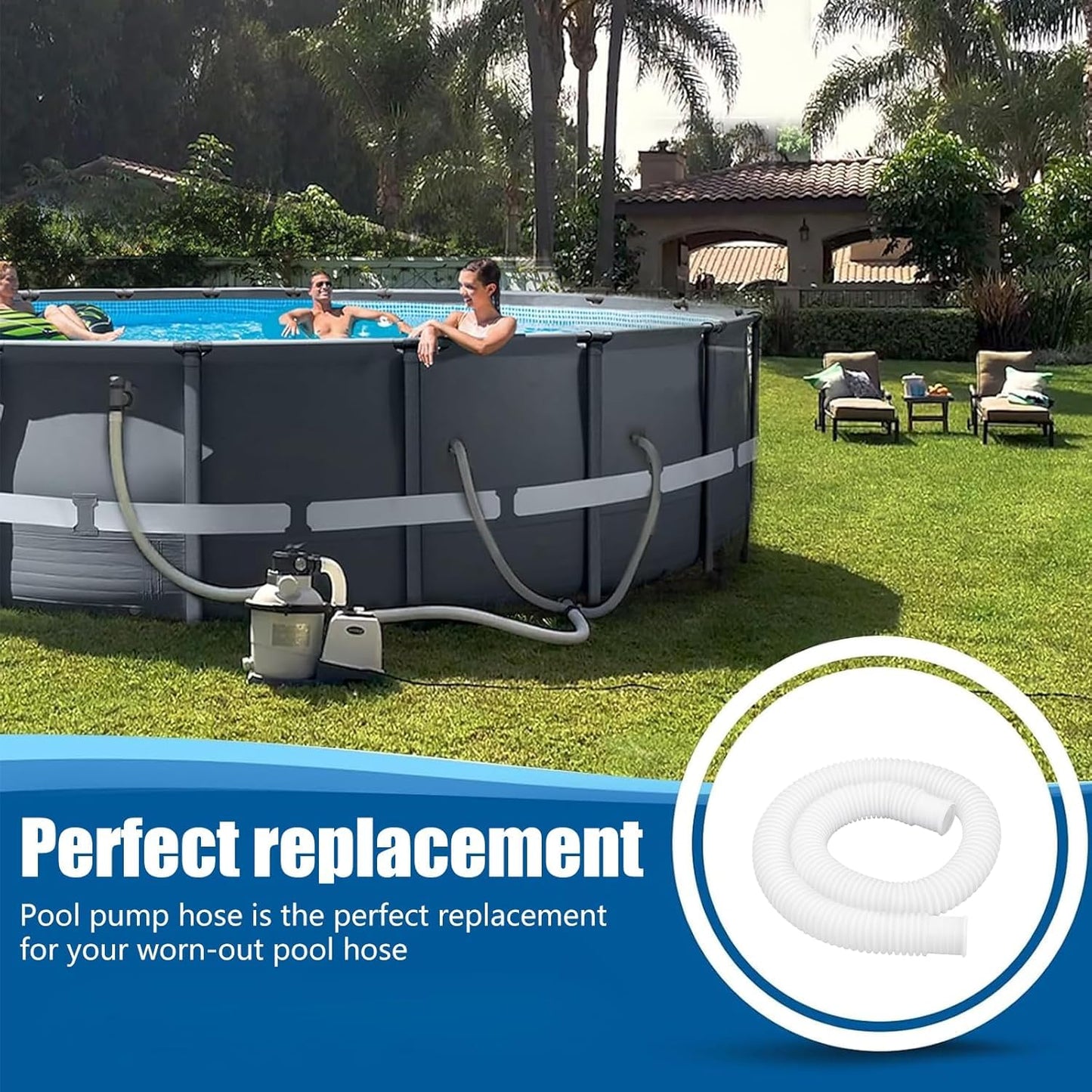 2 Pcks 1-1/2 Inch Pool Pump Replacement Hose 16” Long For Above Ground Pools - Filter Pump Hose Bundled With Metal Clamps