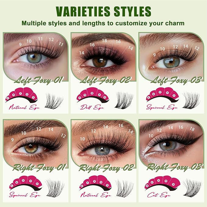 Lash Clusters - Wispy Fluffy Eyelash Clusters Natural lash extentions Biodegradable eyelash extensions individual lashes Light weight for beginner DIY at Home 0.05mm