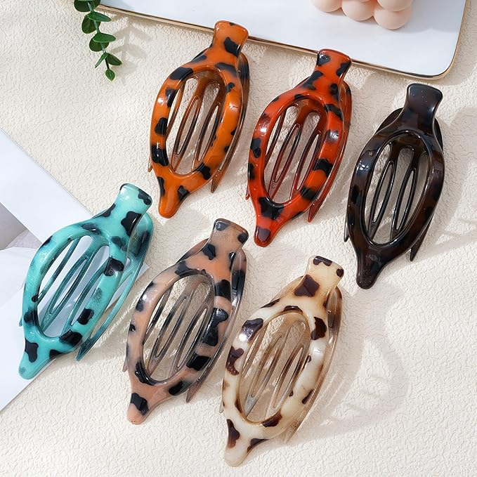 French Flat Hair Clips for Women - 6Pcs Flat Hair Claws for Thin, Thick Hair Strong Hold No Slip Grip Hair Claw Clips for Women Girls (Leopard print #1)