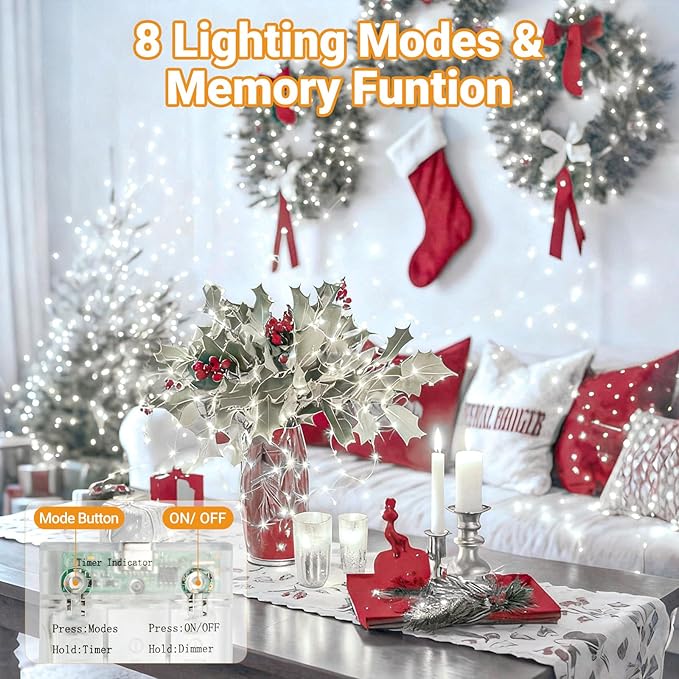litogo 6 Pack Fairy Lights Battery Operated with Timer, 33FT 100LED Twinkle String Lights USB-C Powered 8 Modes Dimmable for Indoor Bedroom Centerpiece Wedding Classroom Dorm Christmas Decorations