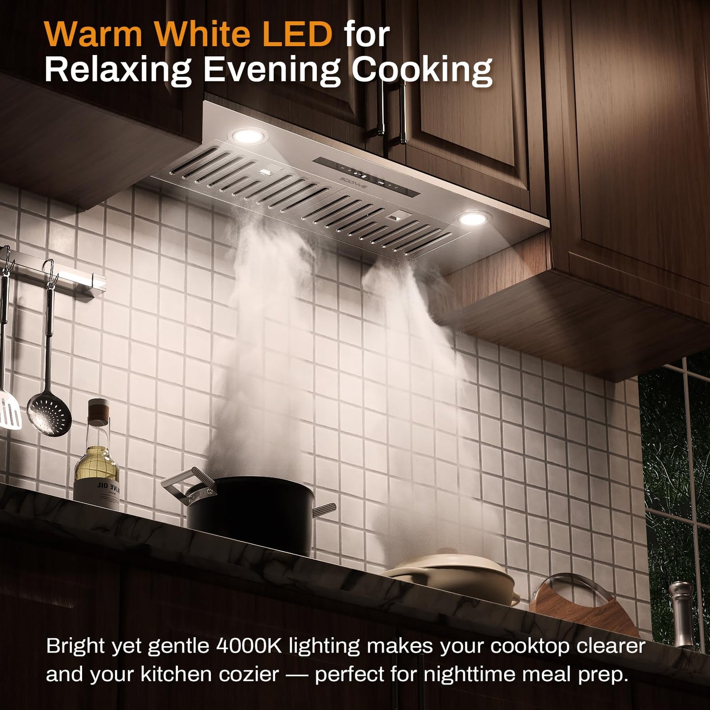 SOONYE Range Hood 30 inch, Insert Range Hood 600 CFM Kitchen Vent Stove Hood with 3 Speed Gestures Sensor Touch Control with Remote, Permanent Baffle Filter, Ducted/Ductless Convertible