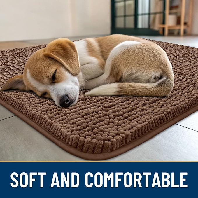 Smiry Dog Door Mat for Muddy Paws 30x20, Absorbs Moisture and Dirt Doormat, Non-Slip Washable Quick Dry Chenille Front Door Mat Indoor Entrance, Entryway Carpet for Inside Floor, Mocha