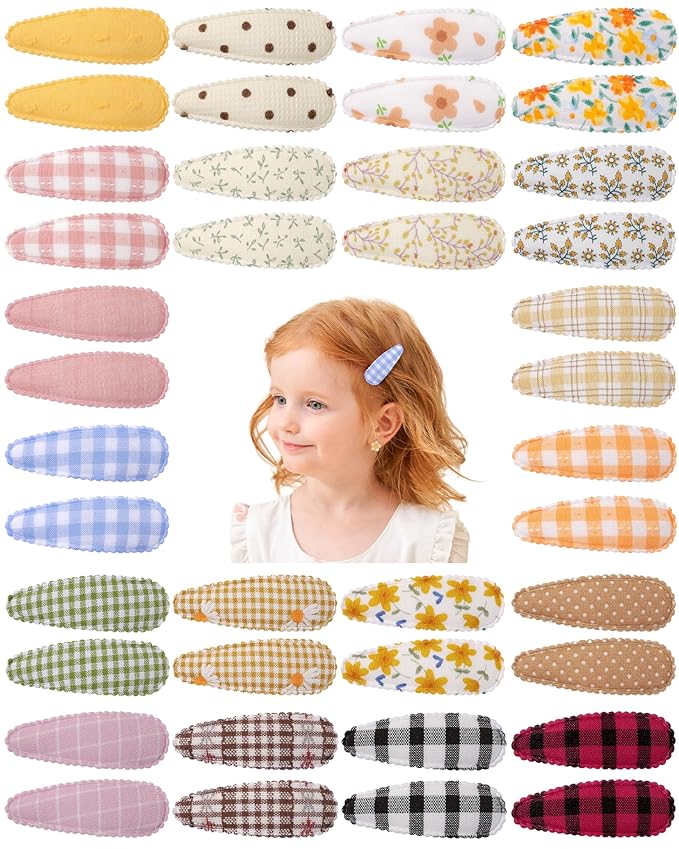 doboi 40Pcs Toddler Hair Clips Hair Barrettes Baby Girls Hair Bows Clips Floral Print Non Slip Snap Hairpins Flower Hair Clips for Girls Kids Toddler Hair Accessories