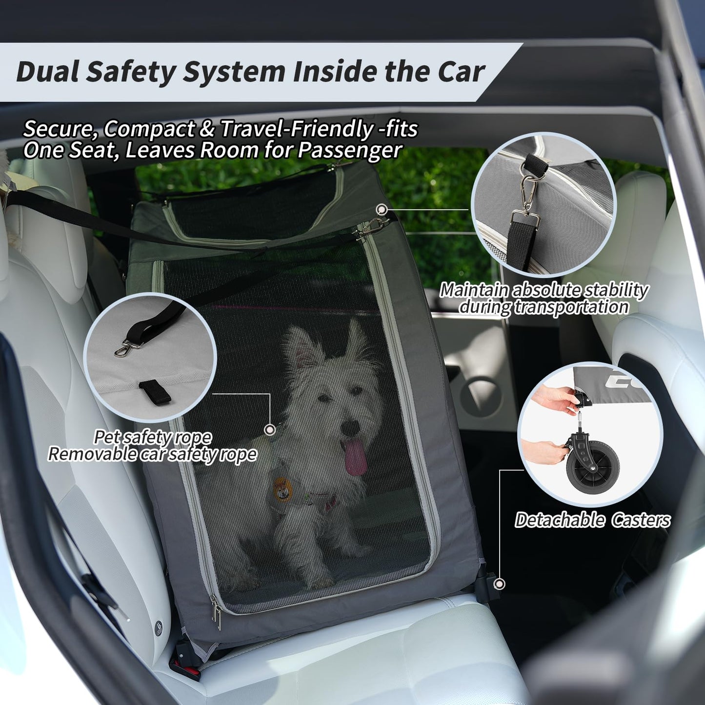 EchoSmile 4 Wheels Pet Stroller, Dog & Cat Stroller for All-Season, Lightweight Carrier with Storage Basket, Adjustable Handle, Removable Pad, Breathable Mesh, Up to 135 lbs, Grey