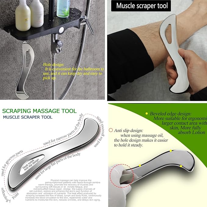 Stainless Steel Gua sha Scraping Massage Tool,IASTM Tool,Physical Therapy for Soft Tissue,Used for Back,Neck, Legs, Arms, Shoulder(S2)