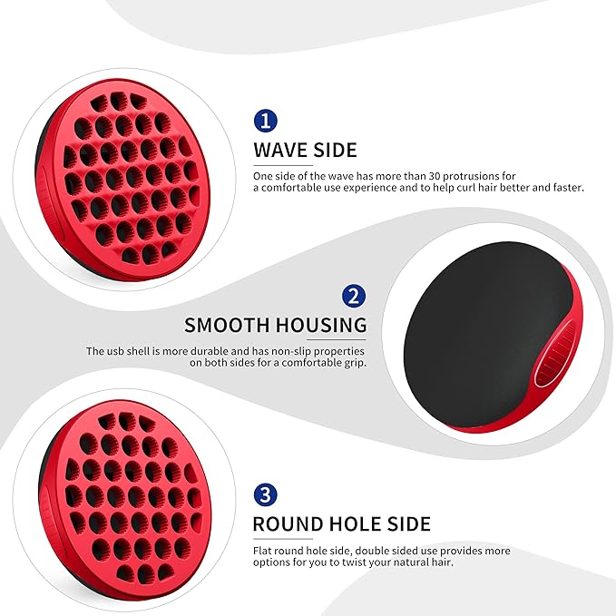 Silicone Curl Brush,Africa Comb,Magic Curly Hair Brush Twist Hair,Afro Pick,Men Women Boys Girls Wave Curler Tool,1 Set (Red)