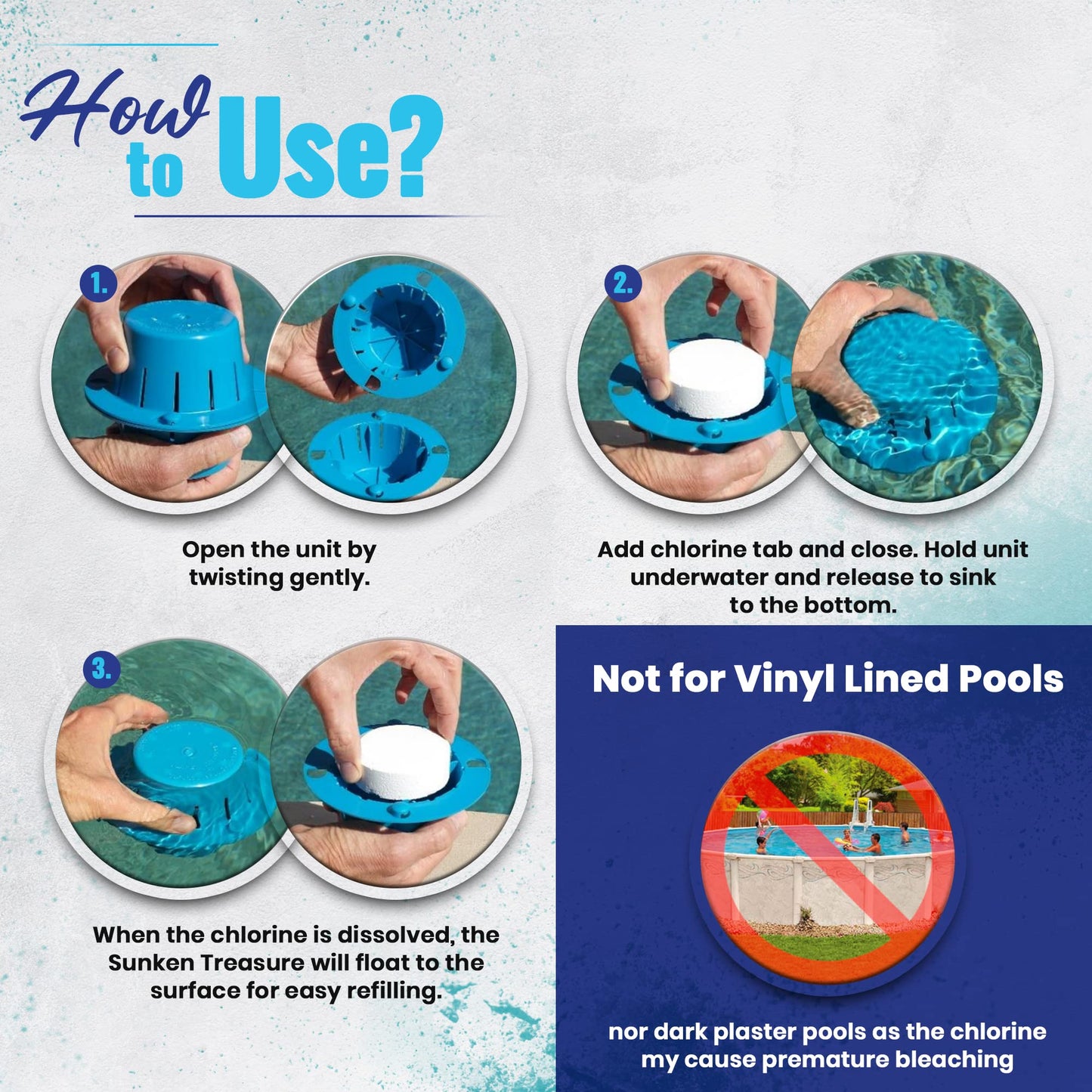 The Original Sinking & Floating Chlorine Dispenser for Pool, Uses Less Chlorine, Less Chlorine Odor, It Sinks & Cleans & Floats Back Up, Replaces Pool Chlorine Floater, The Sunken Treasure, White