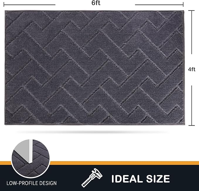 PURRUGS Easy Care Area Rug 4ft x 6ft, Non-Slip Machine Washable Entry Rug, Dog Door Mat, Stain Resistant Accent Rug for Hallway, Bedroom, Living Room and Mudroom, Grey