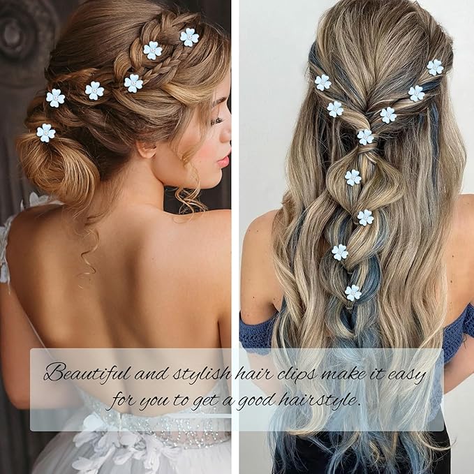 YISSION 20 Pcs Mini Blue Flower Hair Clips with Rhinestone Cute Hair Pins Decorative Hair Clips Wedding Hair Barrettes Bridal Hair Accessories for Girls Women