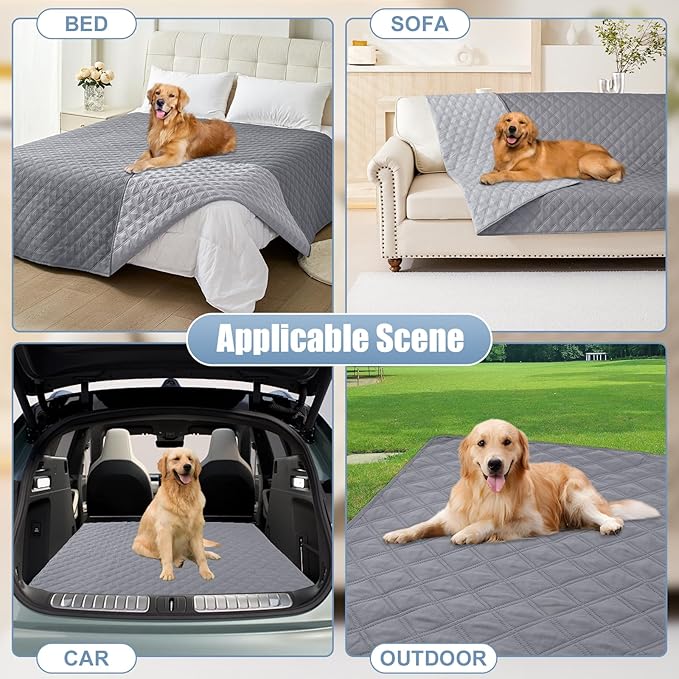 Smiry Waterproof Dog Bed Cover Pet Blanket, Soft Washable Dog Blanket for Furniture Bed Couch Sofa Reversible, Checkered (82"x82", Grey/Light Grey)