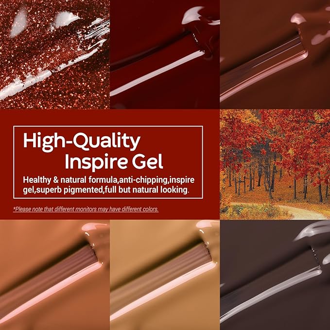 modelones Gel Nail Polish Set, 6 Colors Nude Brown Burnt Orange Glitter Gel Polish Dark Red Wine Burgundy Maroon Nail Polish Soak Off Winter Nail Art Manicure Kit DIY Salon Gift