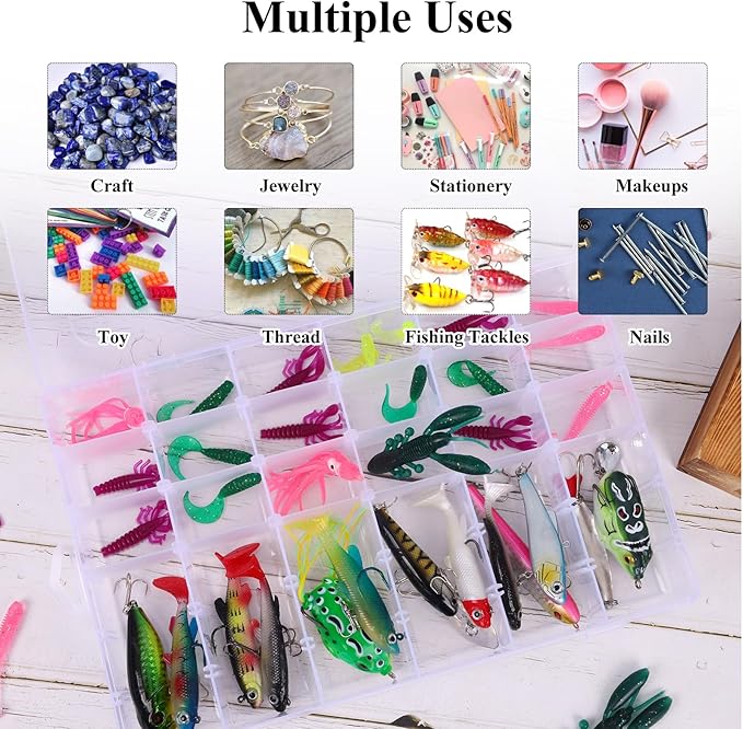 OUTUXED 4 Pack 36 Grids Plastic Bead Organizer Box with Dividers, Clear Craft Tackle Box Parts Storage Containers with Compartments for Jewelry Fishing Tackle Art DIY with 5 Sheets Label Stickers