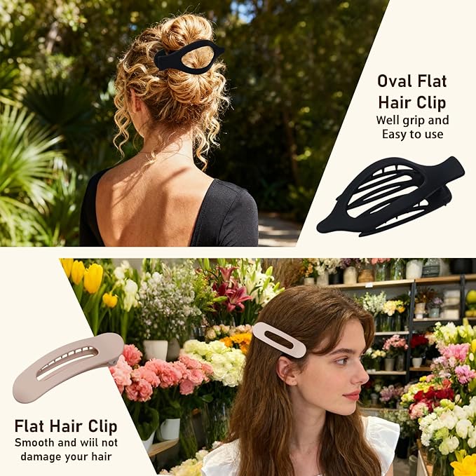 8 Pack Flat Hair Clips for Women – Matte Neutral Claw Clips & Flat Hair Pins Barrettes Set in Black, Blonde,Light Brown & Dark Brown for Thick & Thin Hair