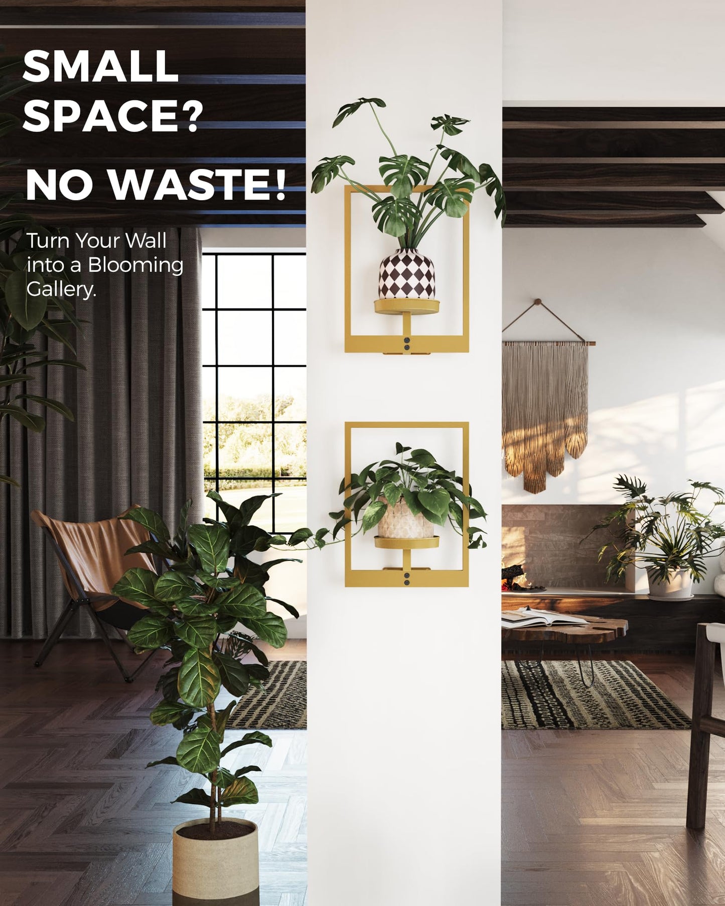 Bamworld Gold Plant Stand Indoor, Plant Hanger Wall Planters for Indoor Plants Window Plant Shelves Plant Holder Wall Decor, Room Decor (Patent Design)
