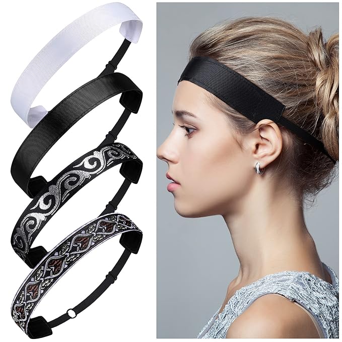 Sintege 8 Pcs Woman Elastic Headband Adjustable Non Slip Velvet Lined Headbands Solid Color Boho Hair Bands for Women Sport Yoga Work Makeup Stylish Hairband(Classic Style)