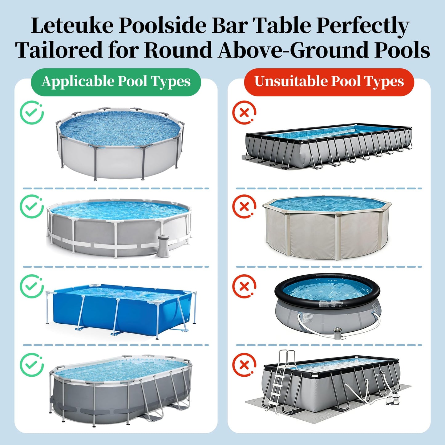 Poolside Bar, 44"×12" Poolside Bar Table with Adjustable Support Bracket Fits Above-ground Pools, Swim Up Bars Capacity Up to 110lbs, Patio Poolside Table Smart Fold ＆Weather Resistant Stable Tabletop