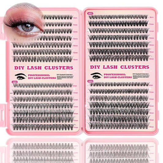 Lash Clusters Kit, 560 Pcs Eyelashes Clusters Kit 9-16mm Individual Lash Extension Kit D Curl Fluffy Wispy False Eyelashes (20D+30D+40D+50D, Lash Clusters)