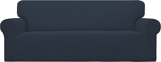 Easy-Going Stretch Oversized Sofa Slipcover 1-Piece Sofa Cover Furniture Protector Couch Soft with Elastic Bottom for Kids, Polyester Spandex Jacquard Fabric Small Checks Dark Blue