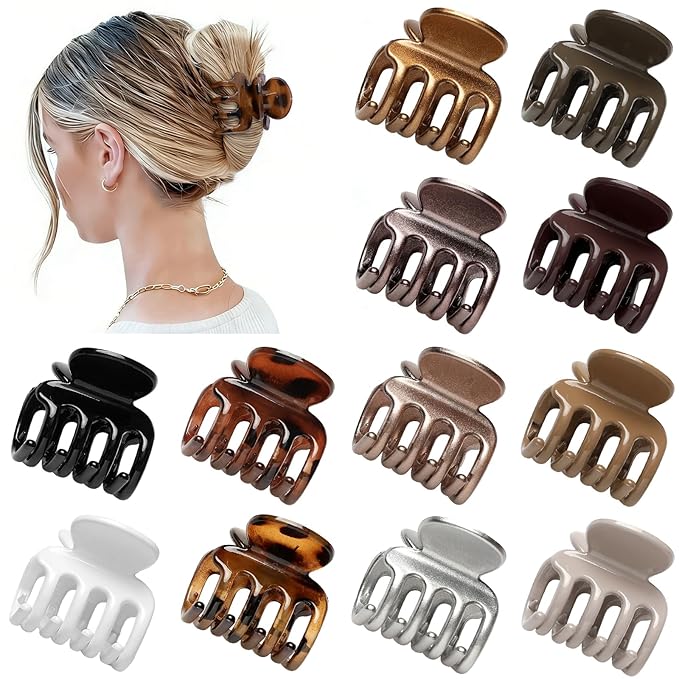 12Pcs Hair Clips for Women 1.8 Inch Small Claw Clips for Thin Hair Medium Hair Claw Clips for Thick Hair Accessories for Women Girls (Gloss Regular)