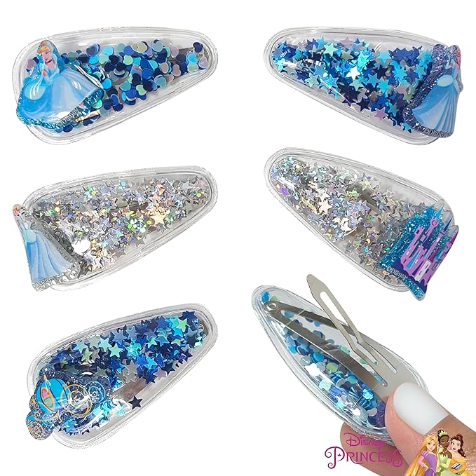 LUV HER Licensed Hair Accessories For Girls, 6pc Cute Magical Confetti Hair Clips with Favorite Disney Princess Character Charms, Ages 3+
