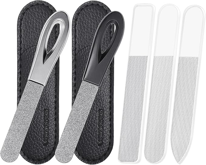 Toenail File for Thick Toenails, 3.6 Inch Stainless Steel Diamond Metal Finger Nail Files for Men and Women, Comes with Glass Polisher Set